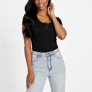 GUESS Denise Ribbed Top Black Size XL